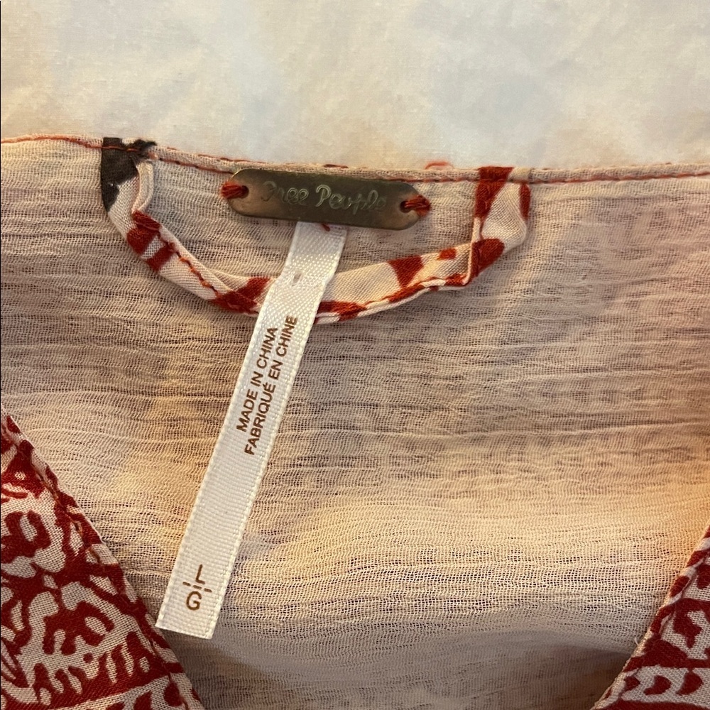 Free People Red and Cream Floral tie front top - Picture 2 of 4